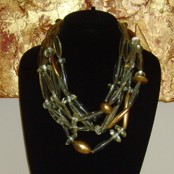 Gerda Lynggaard MONIES Clear Lucite and Gold Leaf Multi-Strand Necklace - Picture 9 of 12